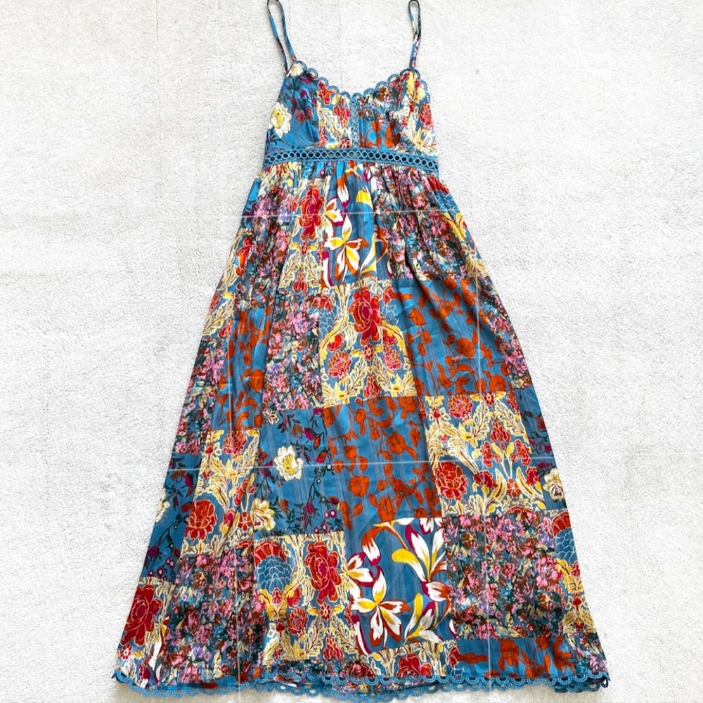 STELLAH NY FLORAL PATCH CAMI MIDI DRESS SIZE XS BOHO CHIC DATE FEMININE - Picture 3 of 13